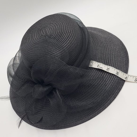 Kate Landry Black Hat with Feather Accent